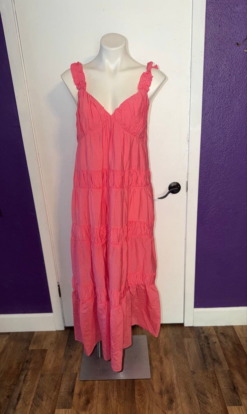 Free the Roses New  ruched layered sweetheart maxi dress